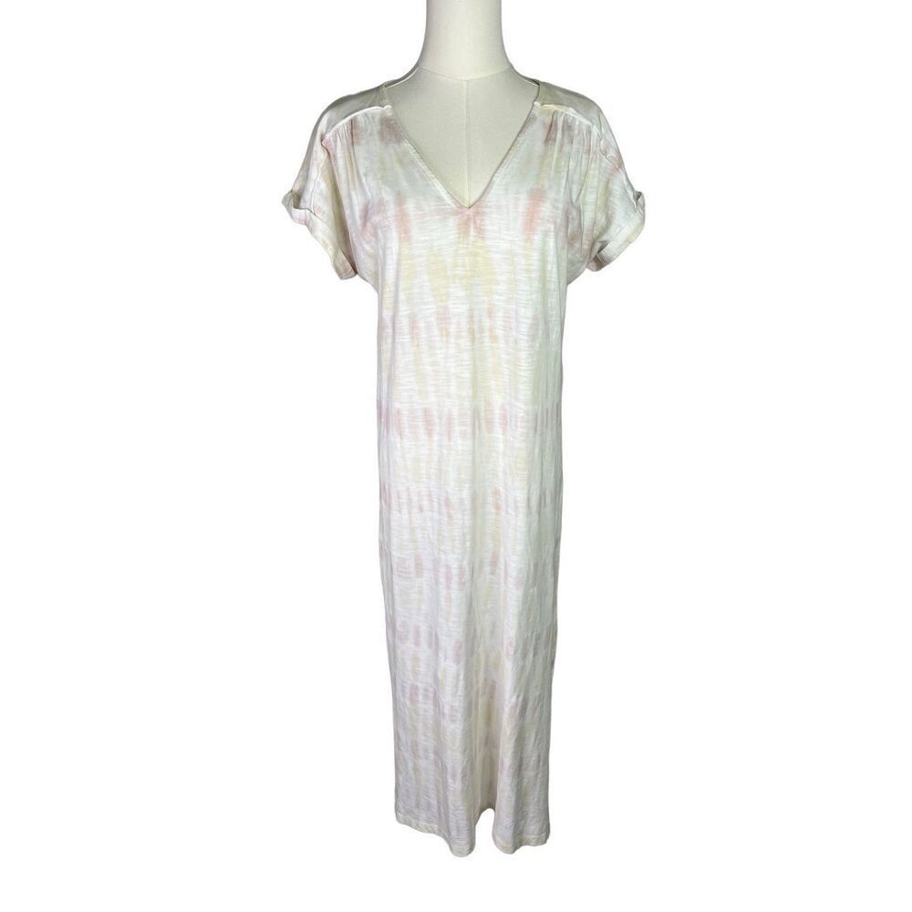 Wonderly Studio dress womens XS pink yellow white short sleeve maxi loose fit